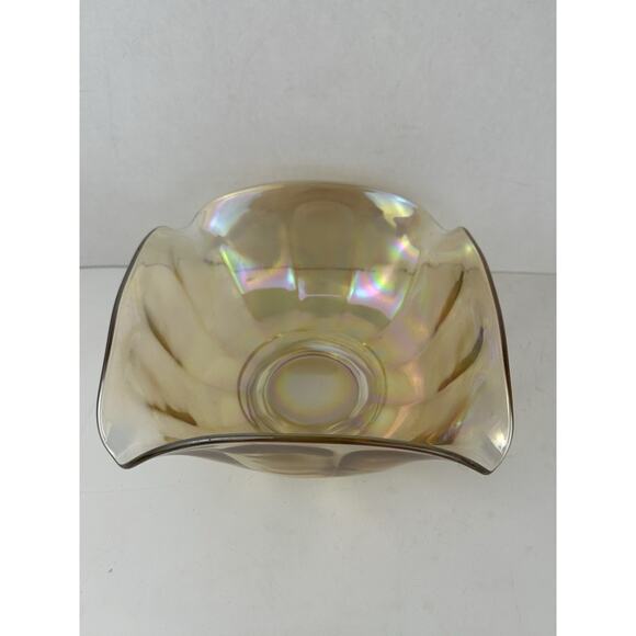 VTG Fall Decor Orange Iridescent Square Carnival Glass Bowl 7" - Picture 2 of 6